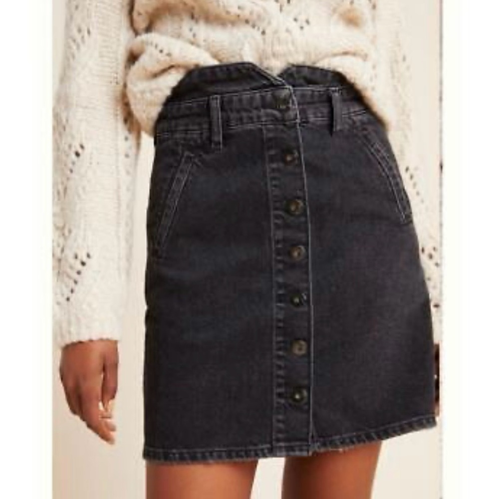 Pilcro and the Letterpress Black Button-Front Jean Pencil Skirt size 14